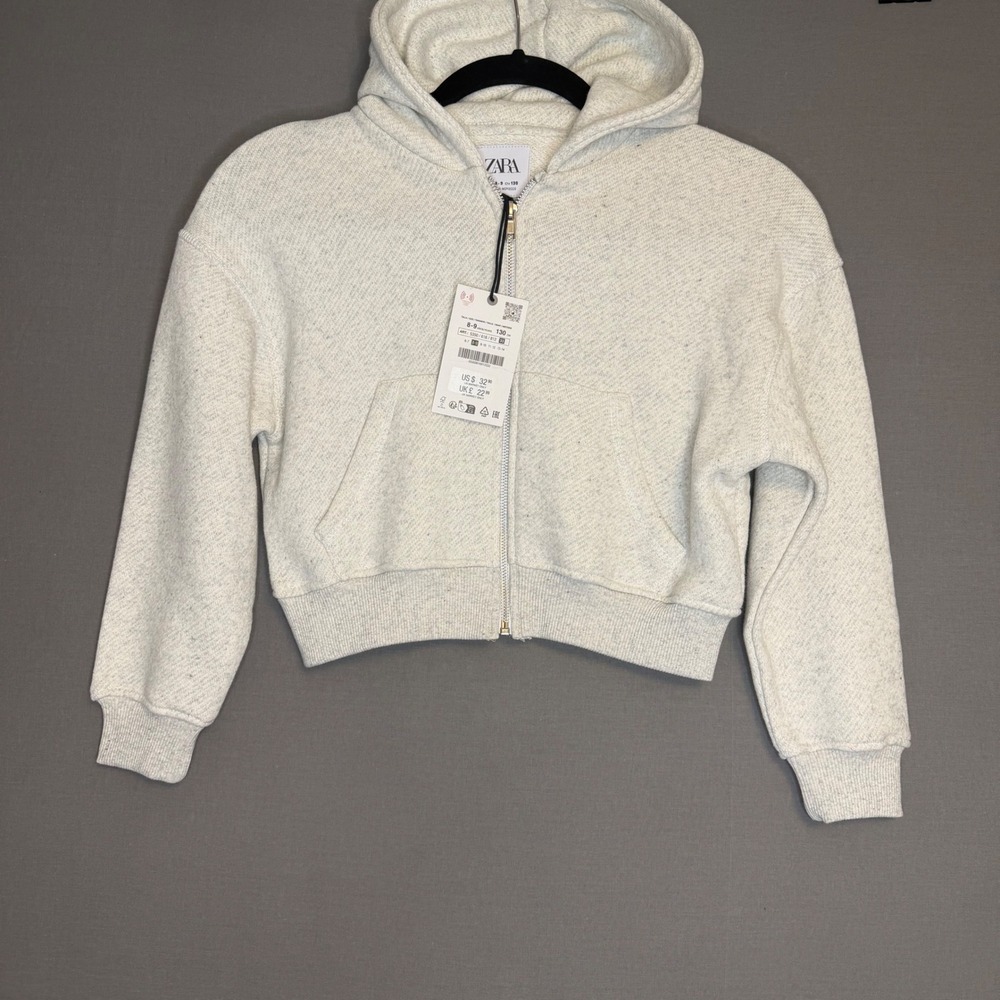 Zara Kids Grey Heathered Zippered Hoodie Sweatshirt Size 8-9 Years CM 130
